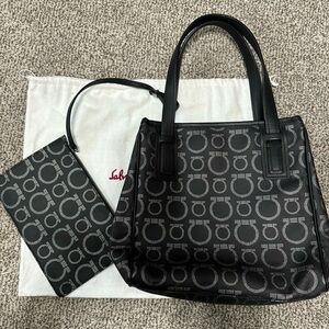 Salvatore Ferragamo Black and Gray Shoulder Bag Set